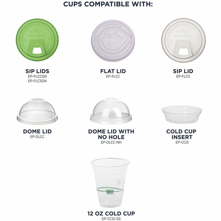 Image of Eco-Products® GreenStripe Renewable and Compostable Cold Cups, 12 oz, Plastic, Clear, 50/Pack