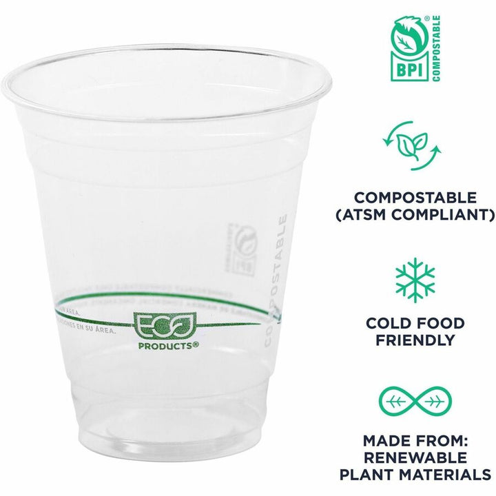 Image of Eco-Products® GreenStripe Renewable and Compostable Cold Cups, 12 oz, Plastic, Clear, 50/Pack