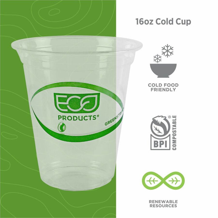 Image of Eco-Products® Cold Cup, Eco Friendly, 16oz, 50/PK, Clear/GreenStripe