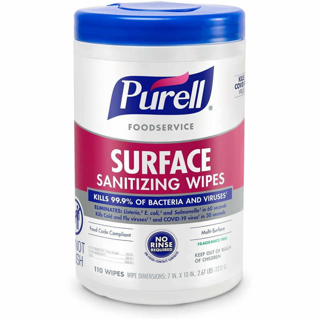 Image of GOJO® Wipes,Sanitizing,f/Surfaces,No Rinse,7"x10",110/Tub,WE