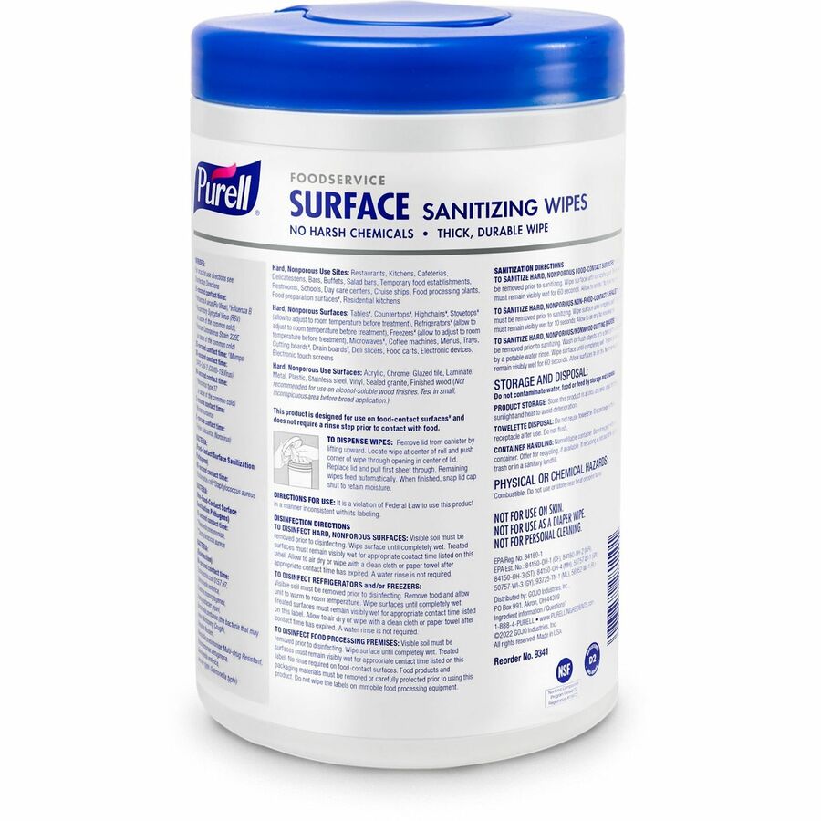 Image of GOJO® Wipes,Sanitizing,f/Surfaces,No Rinse,7"x10",110/Tub,WE