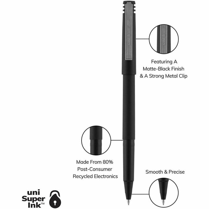 Image of uniball™ Classic 1921065 Roller Rollerball Pen, 0.5 mm Pen Point, Black Ink, Liquid, Black Barrel, 36 / Pack