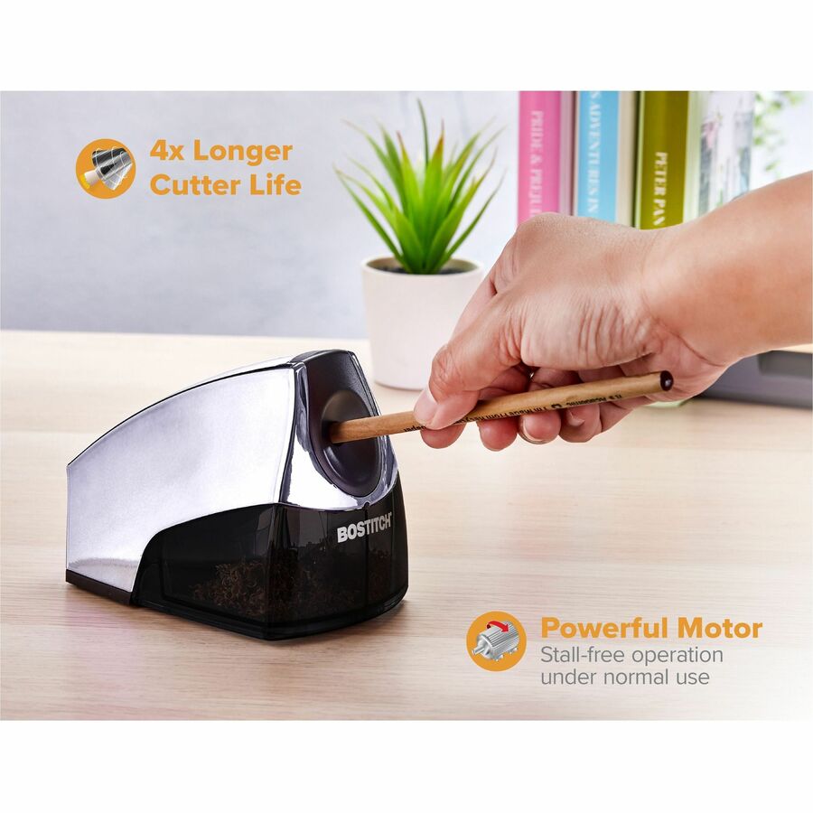 Image of Bostitch® Pencil Sharpener, Electric, 4"x8-1/3"x4-1/4", Chrome