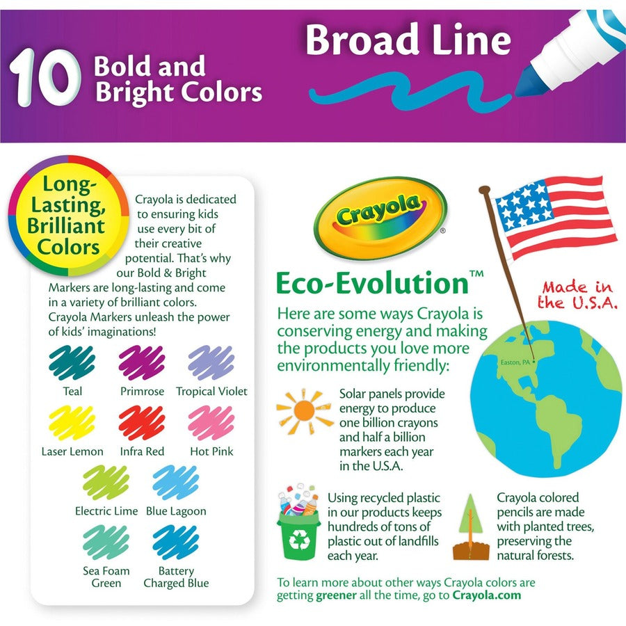 Image of Crayola 587725 Bright/Bold Broad Line Markers, Multicolor Ink, 10 / Pack