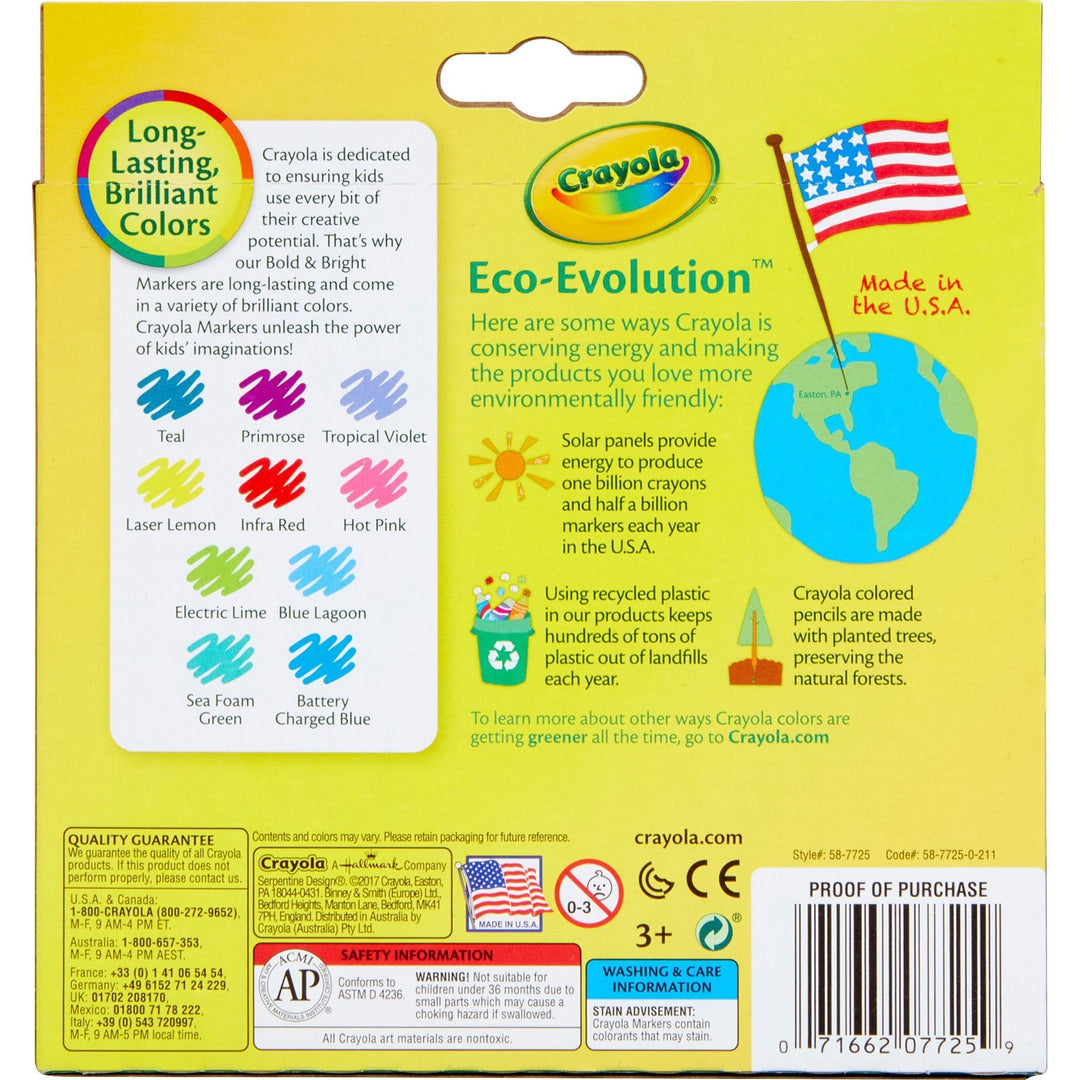Image of Crayola 587725 Bright/Bold Broad Line Markers, Multicolor Ink, 10 / Pack