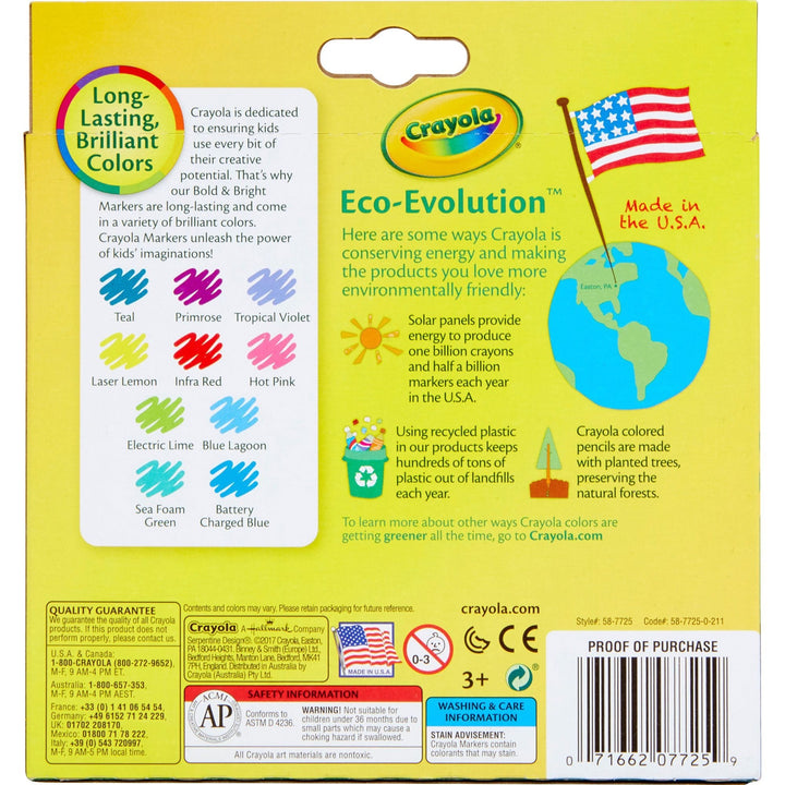 Image of Crayola 587725 Bright/Bold Broad Line Markers, Multicolor Ink, 10 / Pack