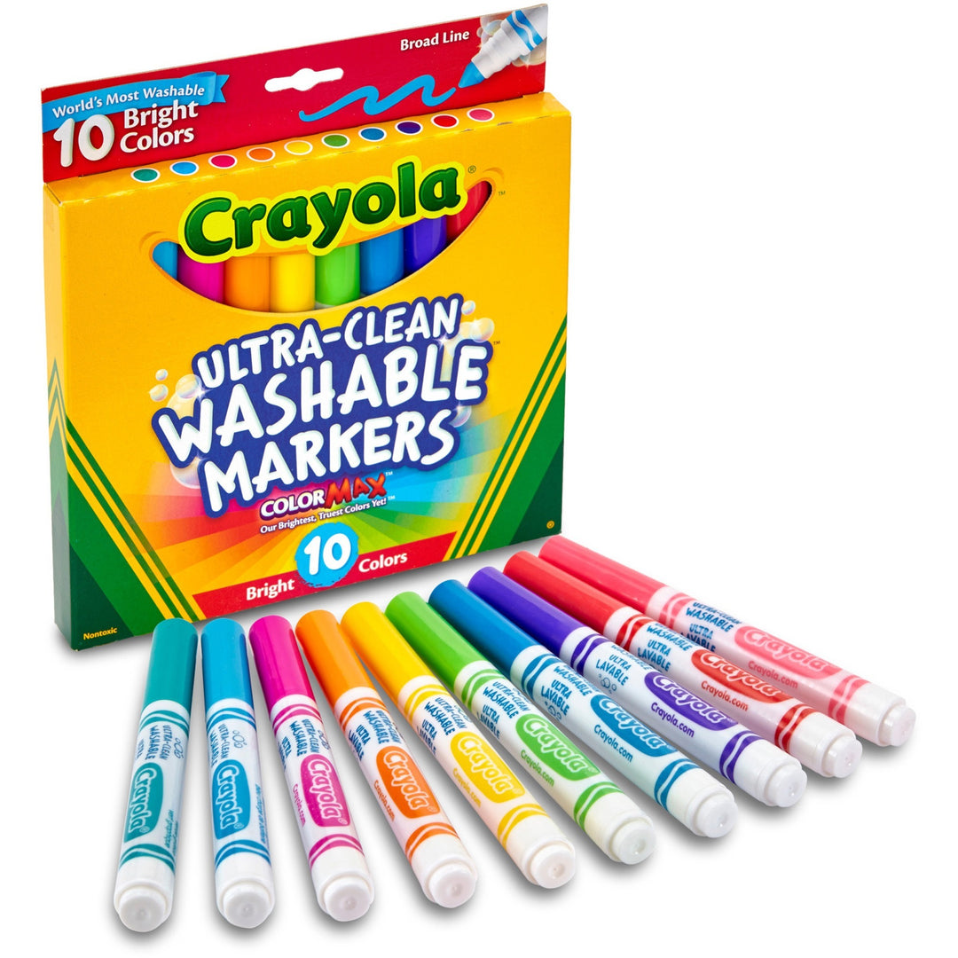 Image of Crayola 587855 Ultra-Clean Washable Markers, Washable, Assorted Ink, Water Based, Assorted Barrel, 10 / Pack