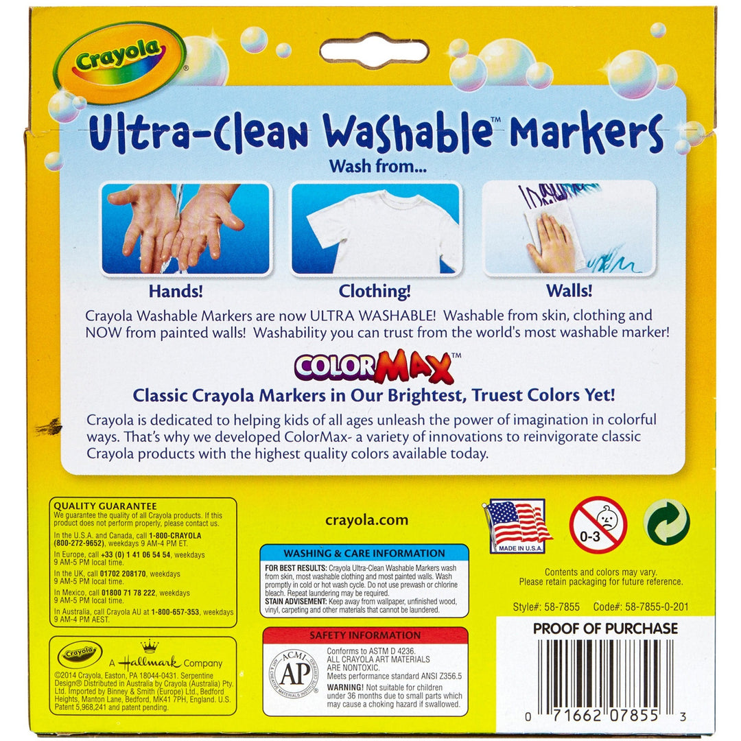 Image of Crayola 587855 Ultra-Clean Washable Markers, Washable, Assorted Ink, Water Based, Assorted Barrel, 10 / Pack