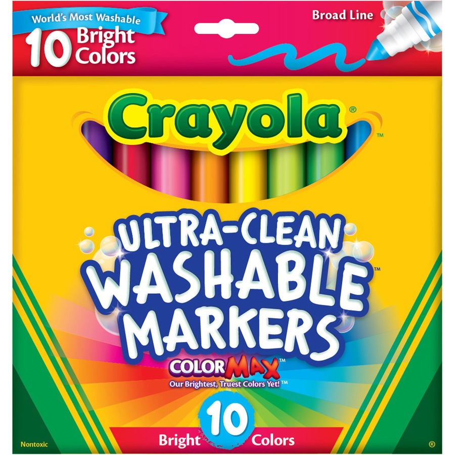 Image of Crayola 587855 Ultra-Clean Washable Markers, Washable, Assorted Ink, Water Based, Assorted Barrel, 10 / Pack