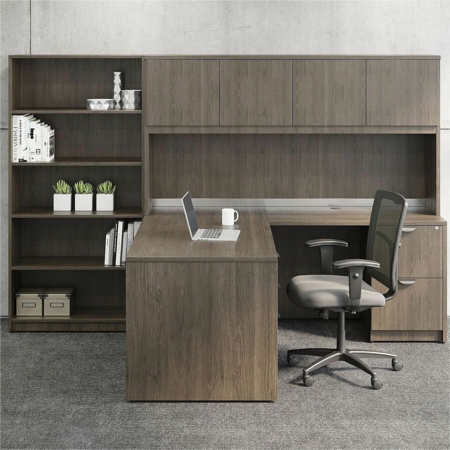 Image of Lorell Left-pedestal Desk, B/B/F, 66"Wx30"Dx29"H, Gray Elm