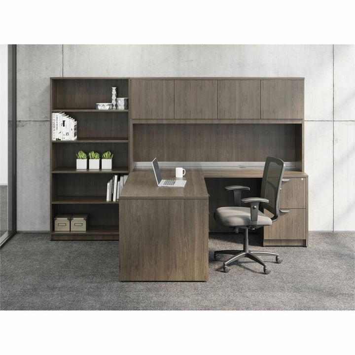 Image of Lorell Right-pedestal Desk, B/B/F, 72"Wx36"Dx29"H, Gray Elm