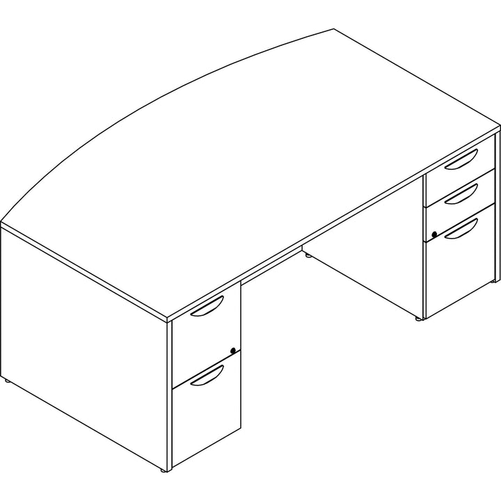 Image of Lorell Double-ped Bowfront Desk, F/F, B/B/F, 72"x42"x29",GrayElm