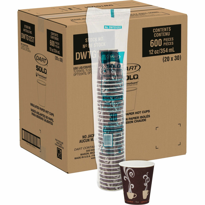 Image of Solo DWTG12STCT ThermoGuard 12 oz Double Walled Paper Hot Cups, 12 fl oz, Multi, Paper, Polyethylene, Hot Drink, Beverage, 30/Bag, 20 / Carton