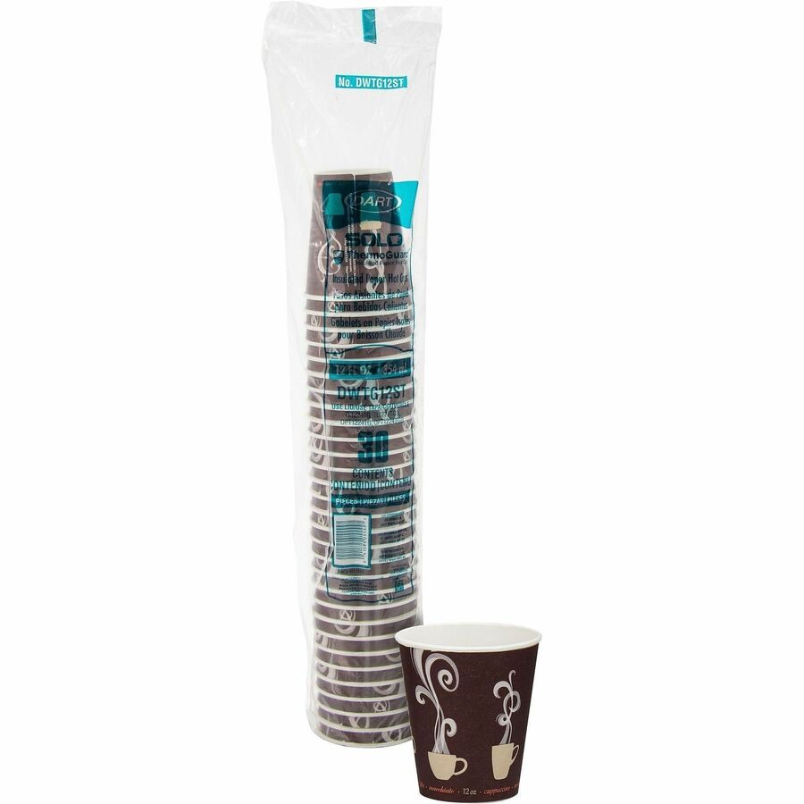 Image of Solo DWTG12STCT ThermoGuard 12 oz Double Walled Paper Hot Cups, 12 fl oz, Multi, Paper, Polyethylene, Hot Drink, Beverage, 30/Bag, 20 / Carton