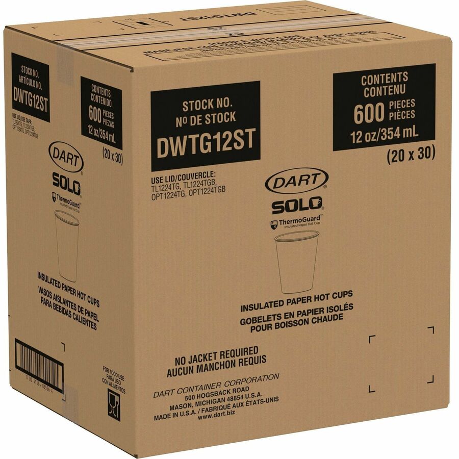 Image of Solo DWTG12STCT ThermoGuard 12 oz Double Walled Paper Hot Cups, 12 fl oz, Multi, Paper, Polyethylene, Hot Drink, Beverage, 30/Bag, 20 / Carton