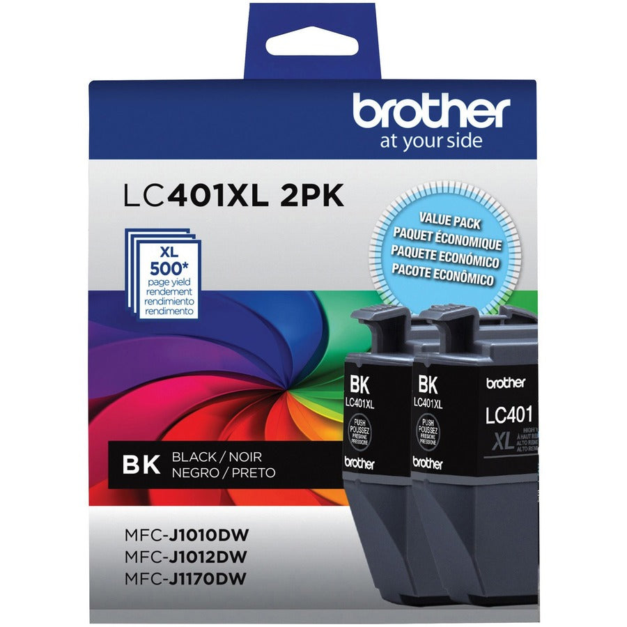 Image of Brother LC401XL2PKS 2-Pack High Yield Ink Cartridges, 500 Pages, 2 / Pack