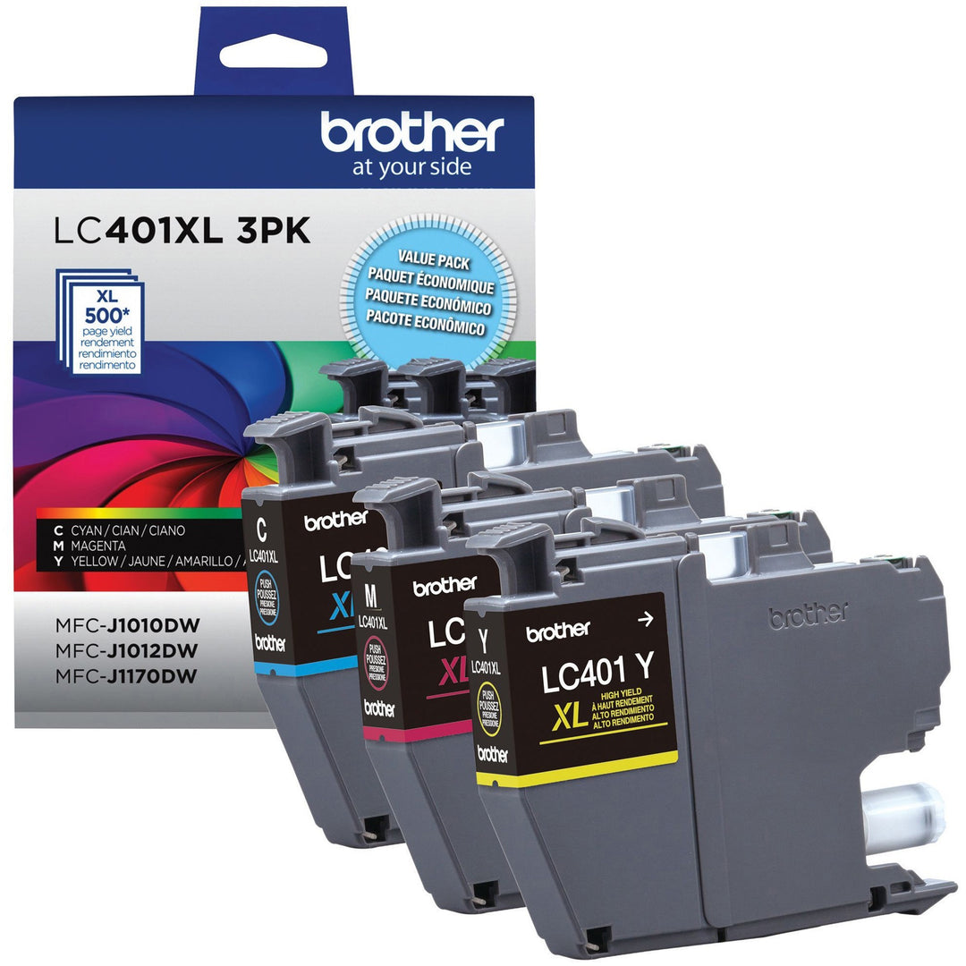 Image of Brother LC401XL3PKS High-Yield Ink Jet Cartridge, 500 Pages, 3 / Pack