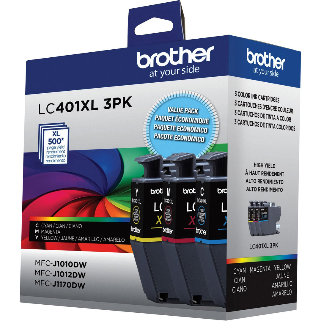 Image of Brother LC401XL3PKS High-Yield Ink Jet Cartridge, 500 Pages, 3 / Pack