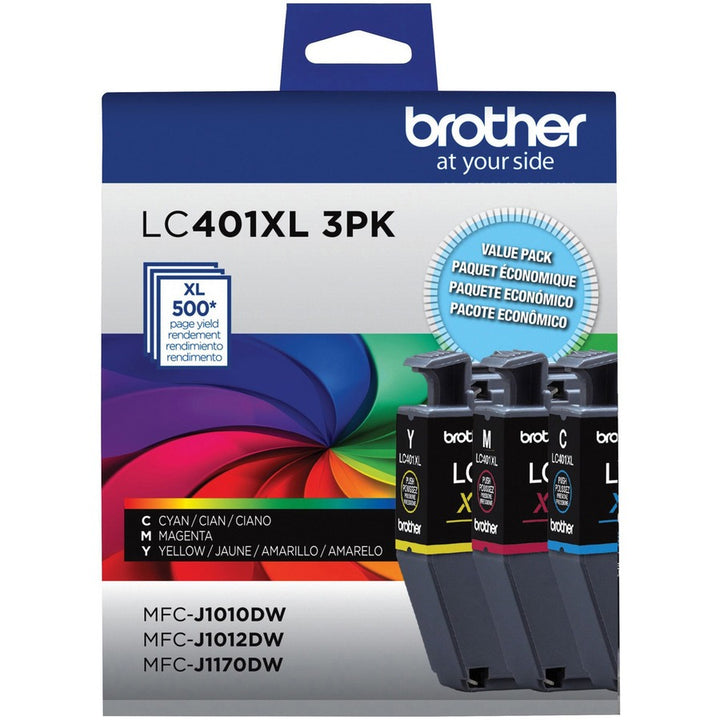 Image of Brother LC401XL3PKS High-Yield Ink Jet Cartridge, 500 Pages, 3 / Pack