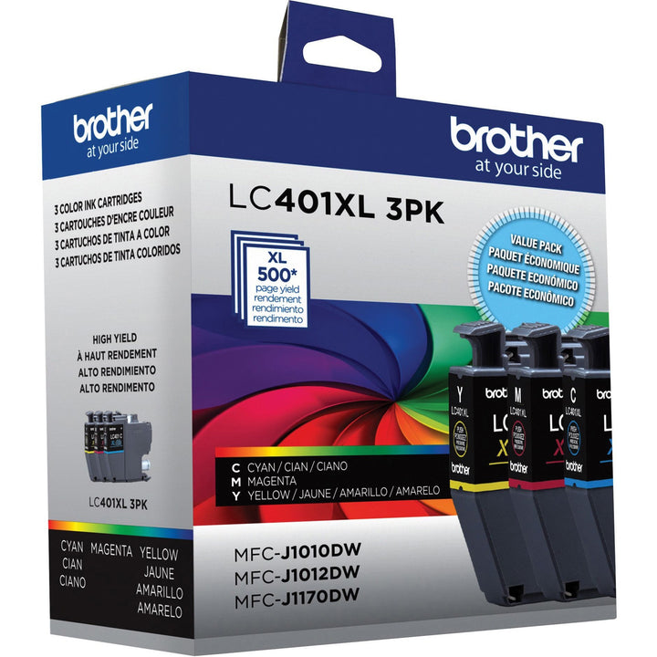 Image of Brother LC401XL3PKS High-Yield Ink Jet Cartridge, 500 Pages, 3 / Pack