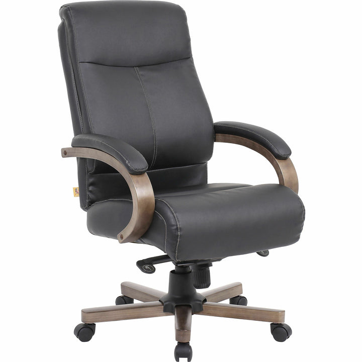 Image of Lorell Hi-Back Exec Chair,26.77"x29.5"x42.91"-45.87",BK/GYWoodgrain
