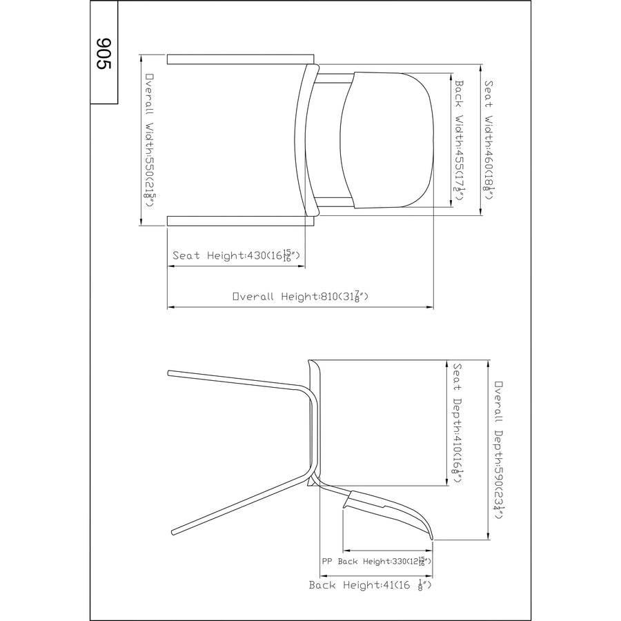 Image of Lorell Stack Chair,Poly/Metal,21-5/8"x23-1/4"x31-7/8",4/CT,BK