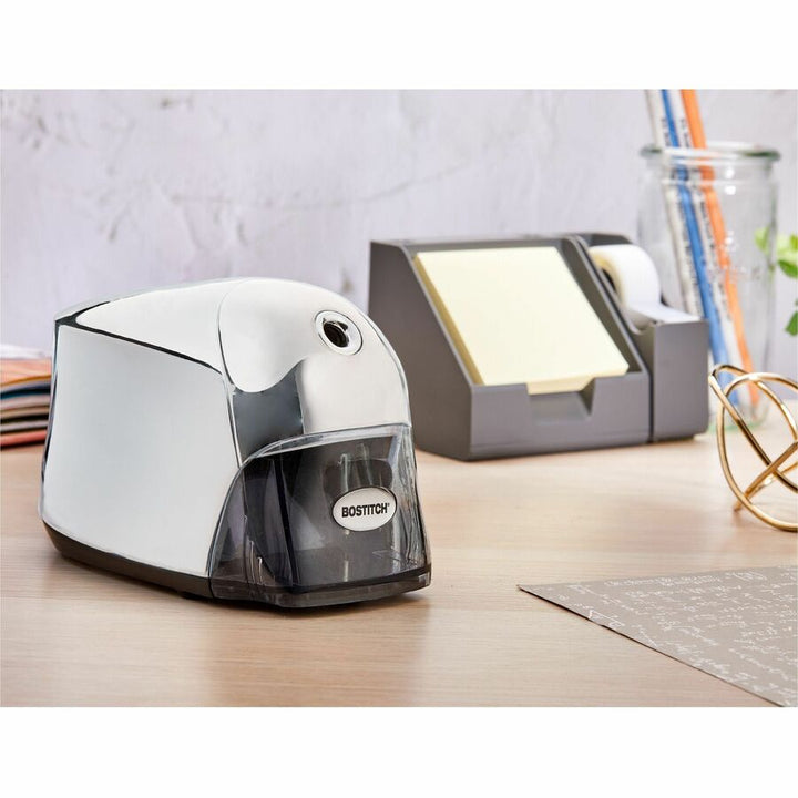 Image of Bostitch® Pencil Sharpener, Electric, Tip Saver, 4"x7-1/2"x5", Chrome
