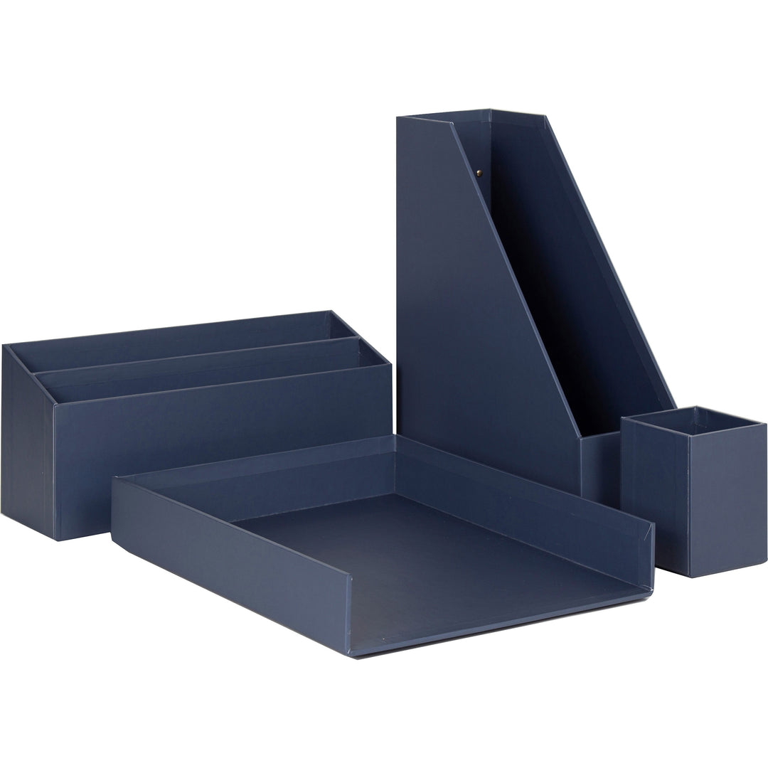 Image of U Brands 3631U0002 4-Piece Desk Organization Set, Desktop, Paper Wrapped, Navy, Chipboard, Paper, 1 Each