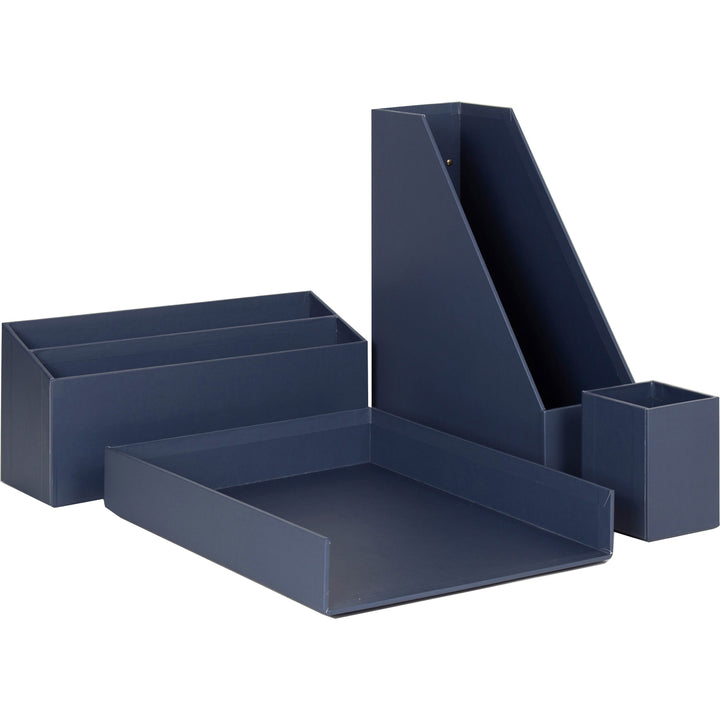 Image of U Brands 3631U0002 4-Piece Desk Organization Set, Desktop, Paper Wrapped, Navy, Chipboard, Paper, 1 Each