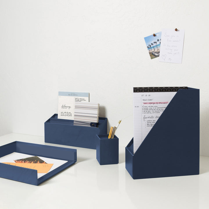 Image of U Brands 3631U0002 4-Piece Desk Organization Set, Desktop, Paper Wrapped, Navy, Chipboard, Paper, 1 Each
