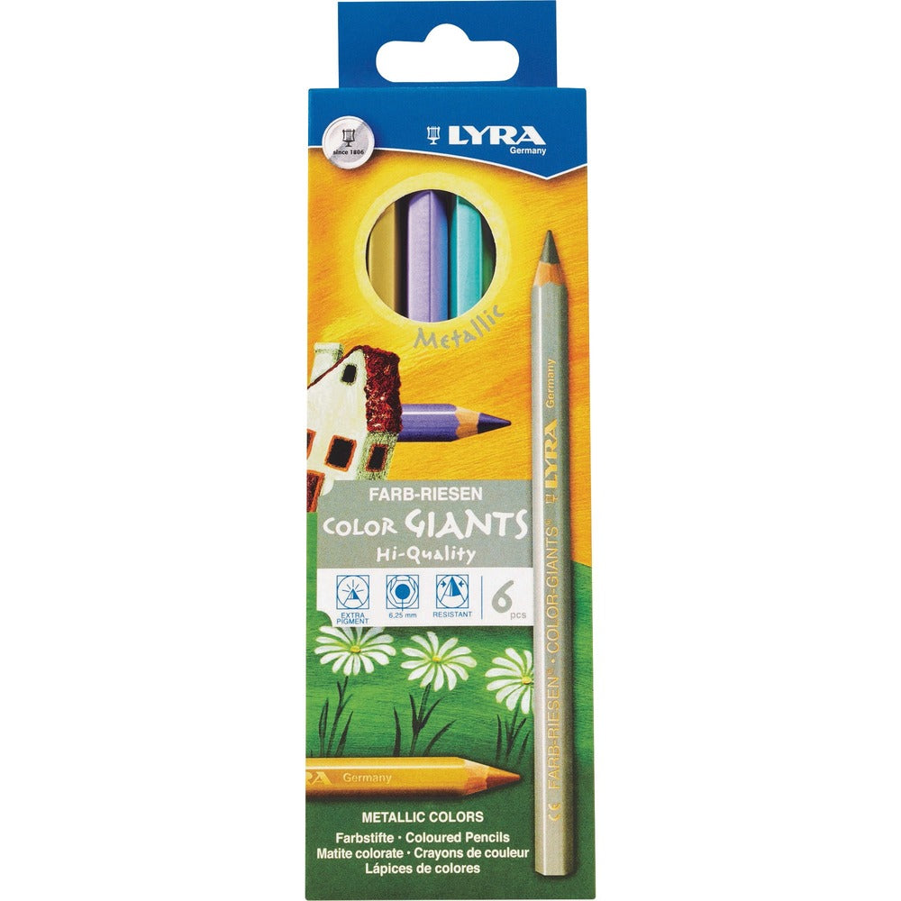Image of Dixon® Pencils,Color,Giant,6 Colors,6.25mm Lead,6/PK,AST Metallic