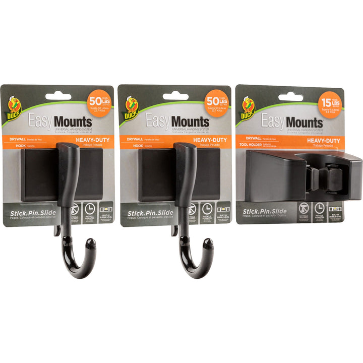 Image of Duck® Hooks/Holder Kit,Hvy-Duty,f/Drywall/Wood,50/15 lb Cap,BK
