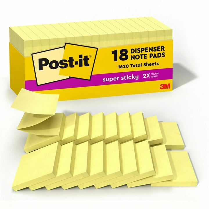 Image of Post-it® Dispenser Notes Super Sticky Pop-up 3 x 3 Note Refill, Cabinet Pack, 3" x 3", Canary Yellow, 90 Sheets/Pad, 18 Pads/Pack