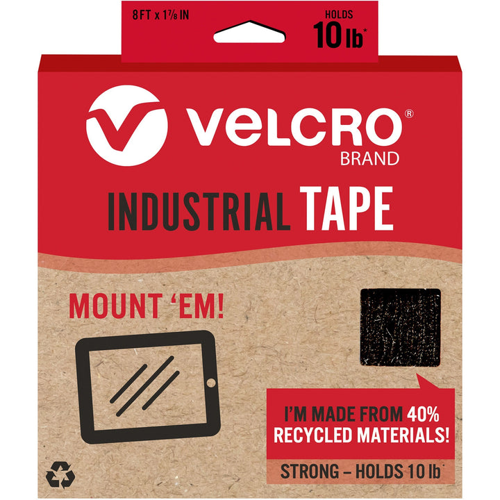 Image of VELCRO® Brand Mounting Tape,Industrial,Recycled,10 lb Cap,1-7/8"x8',BK