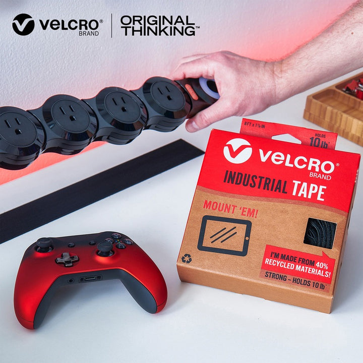 Image of VELCRO® Brand Mounting Tape,Industrial,Recycled,10 lb Cap,1-7/8"x8',BK
