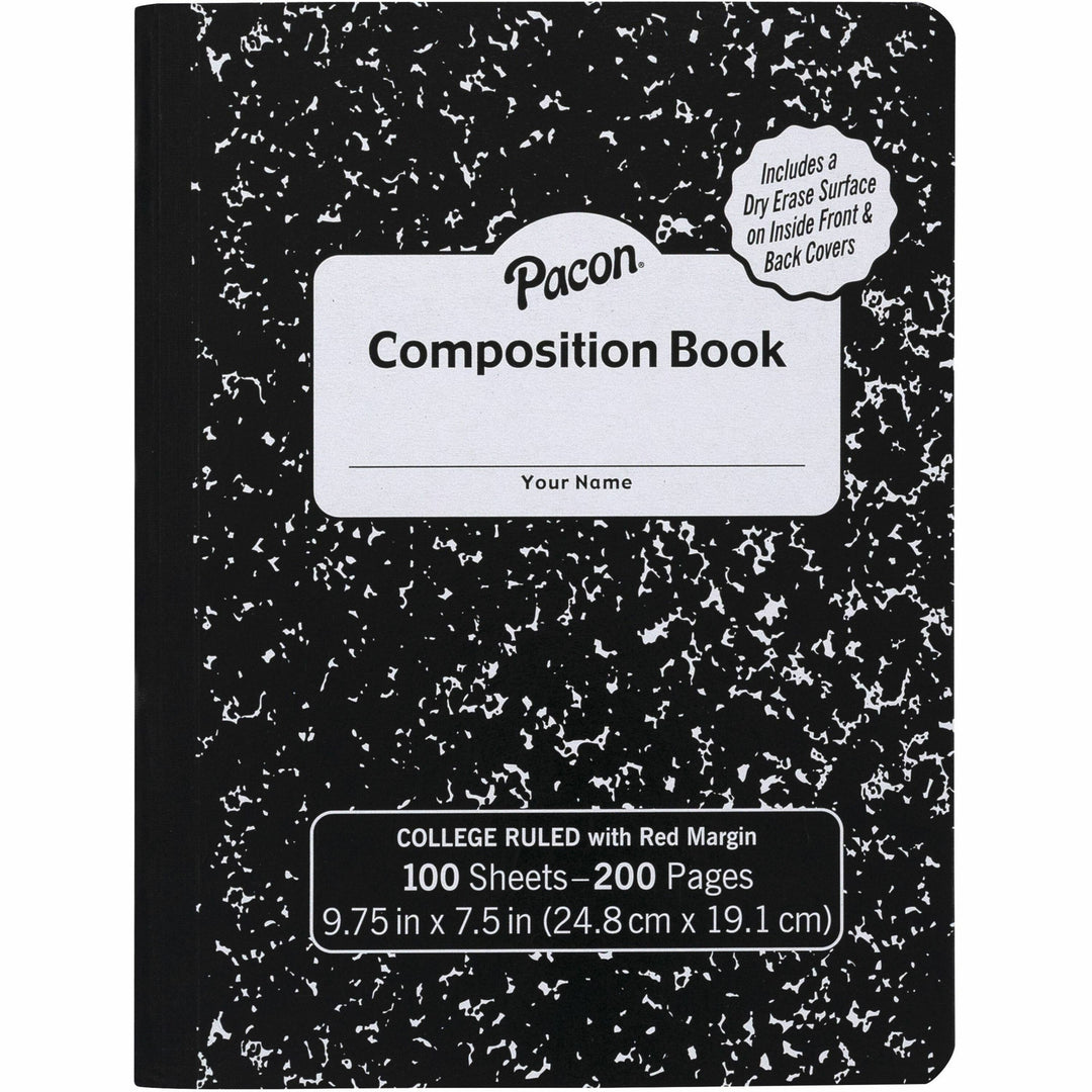 Image of Pacon® Comp Book,w/Erasable,3/8" Rld,100Sht,9-3/4"x7-1/2",BK/Marble