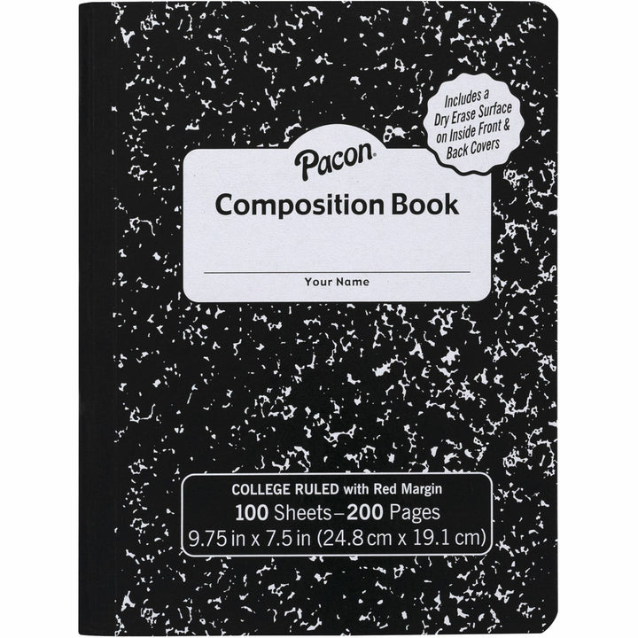 Image of Pacon® Comp Book,w/Erasable,3/8" Rld,100Sht,9-3/4"x7-1/2",BK/Marble