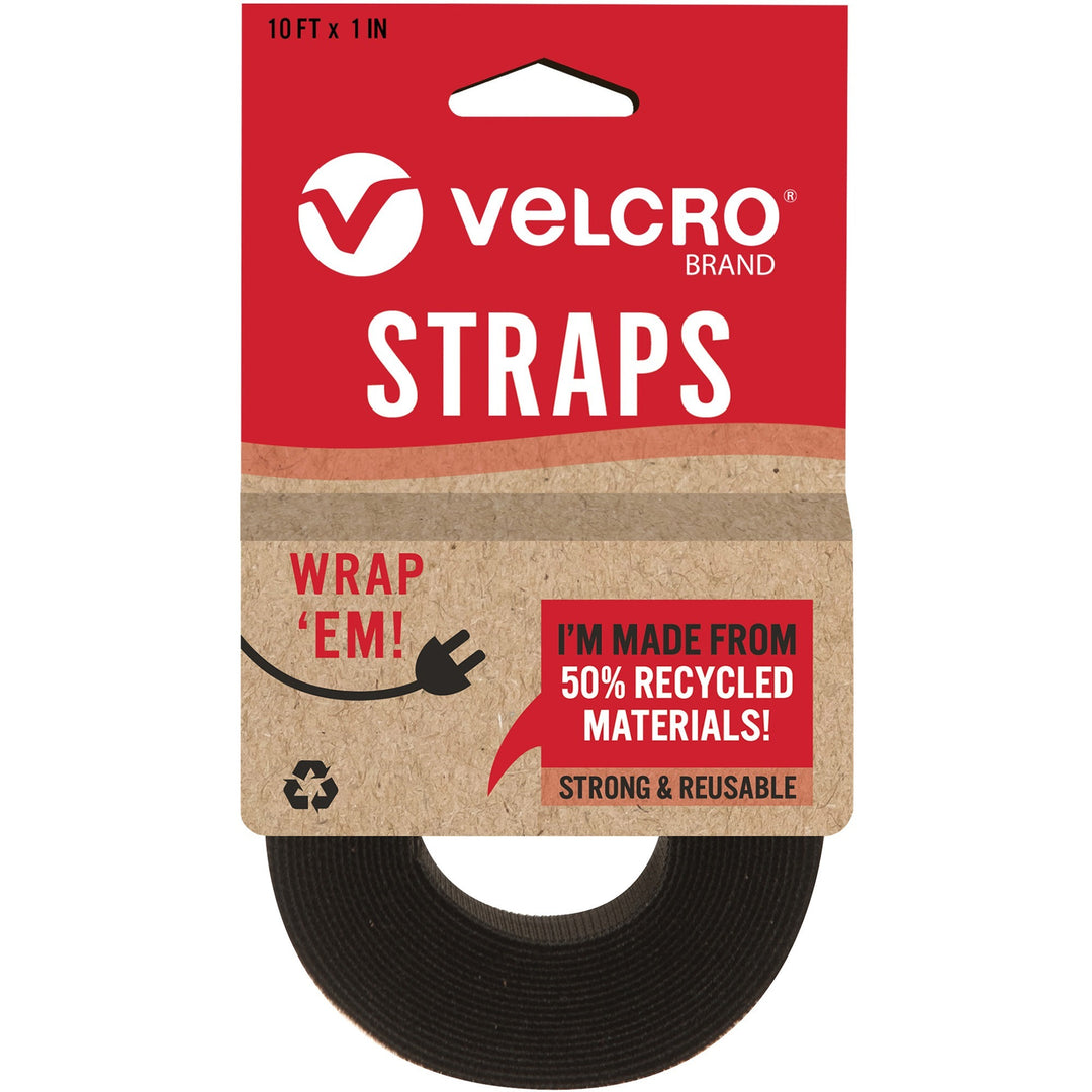 Image of VELCRO® Brand Strap,Adjustable,Reusable,Recycled,1"x10',Black