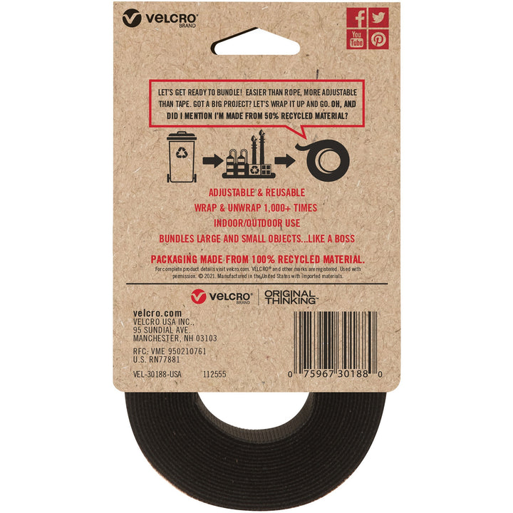 Image of VELCRO® Brand Strap,Adjustable,Reusable,Recycled,1"x10',Black