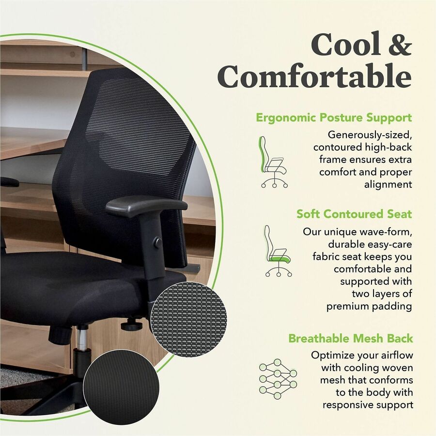 Image of HON® Vl581 High-Back Task Chair, Supports Up To 250 Lb, 18" To 22" Seat Height, Black