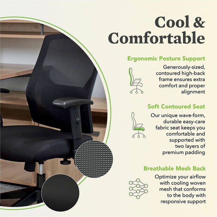 Image of HON® Vl581 High-Back Task Chair, Supports Up To 250 Lb, 18" To 22" Seat Height, Black