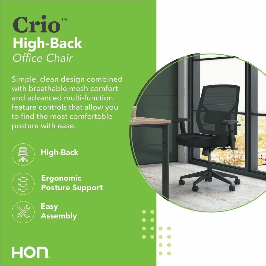 Image of HON® Vl581 High-Back Task Chair, Supports Up To 250 Lb, 18" To 22" Seat Height, Black