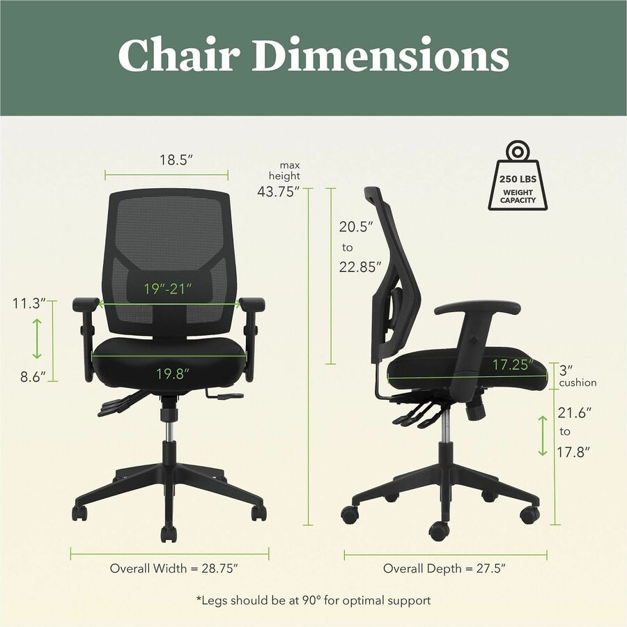 Image of HON® Vl582 High-Back Task Chair, Supports Up To 250 Lb, 19" To 22" Seat Height, Black