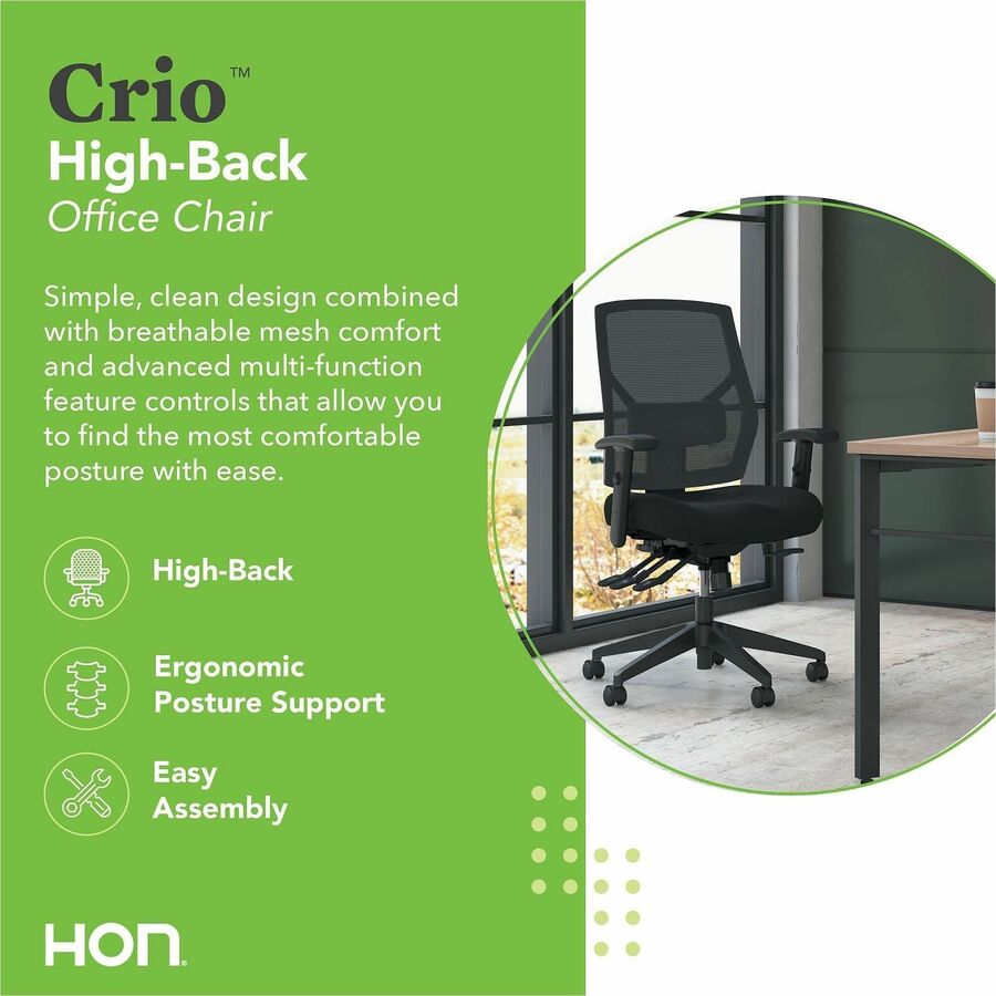 Image of HON® Vl582 High-Back Task Chair, Supports Up To 250 Lb, 19" To 22" Seat Height, Black
