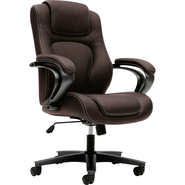 Image of HON® Hvl402 Series Executive High-Back Chair, Supports Up To 250 Lb, 17" To 21" Seat Height, Brown Seat/back, Black Base