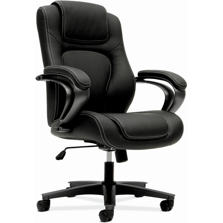 Image of HON® Hvl402 Series Executive High-Back Chair, Supports Up To 250 Lb, 17" To 21" Seat Height, Black Seat/back, Iron Gray Base