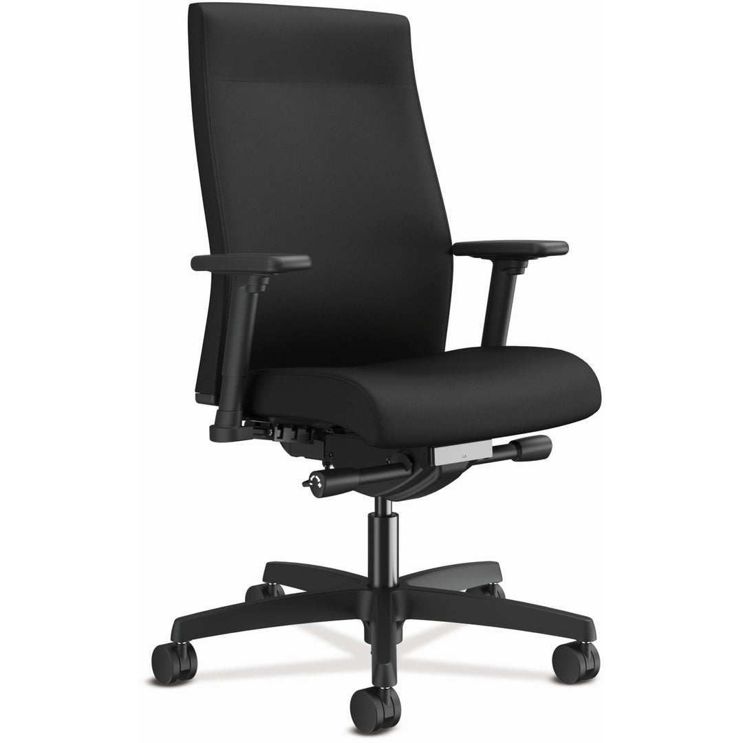 Image of HON® Ignition 2.0 Upholstered Mid-Back Task Chair With Lumbar, Supports Up To 300 Lb, 17" To 22" Seat Height, Black