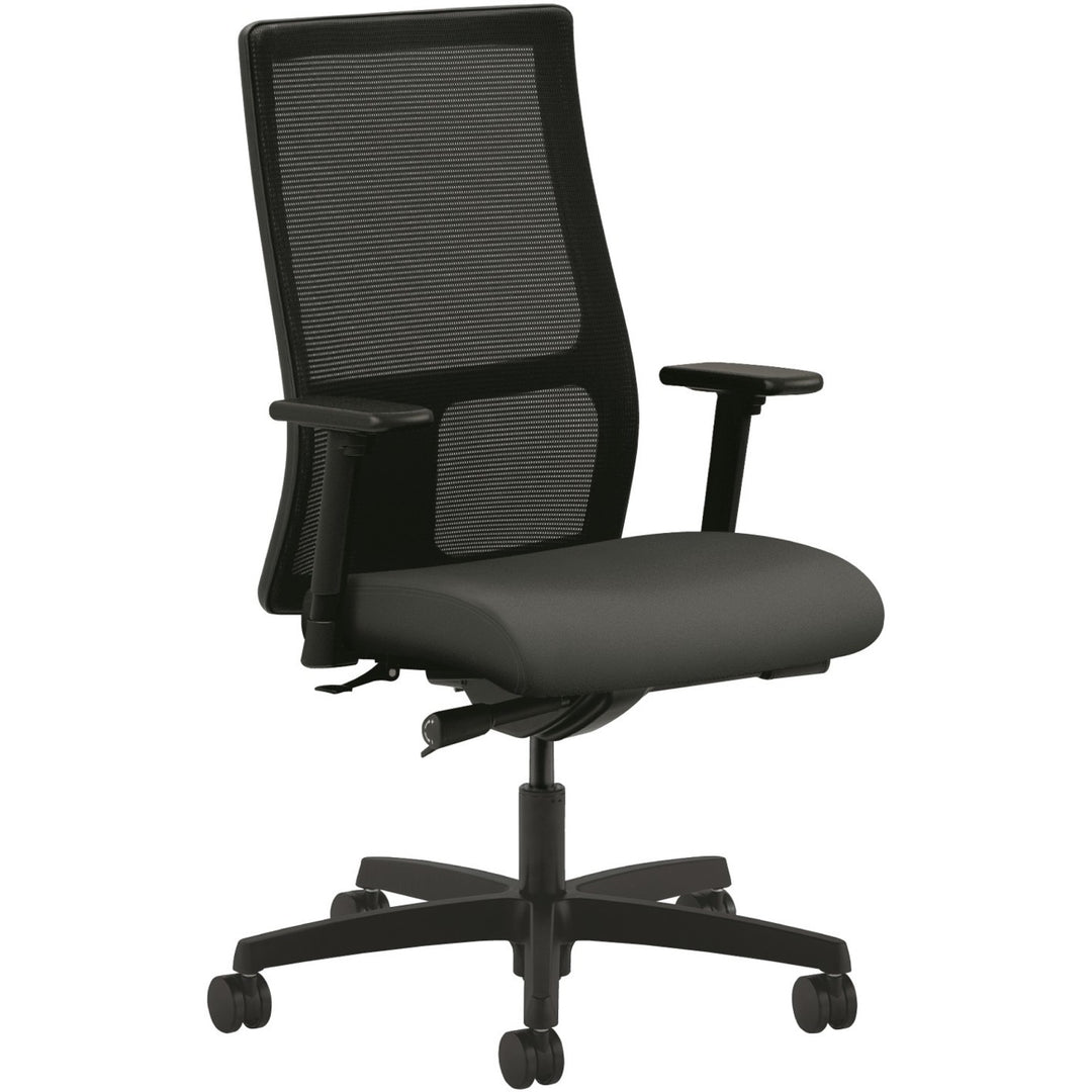 Image of HON® Ignition Series Mesh Mid-Back Work Chair, Supports Up To 300 Lb, 17.5" To 22" Seat Height, Iron Ore Seat, Black Back/base