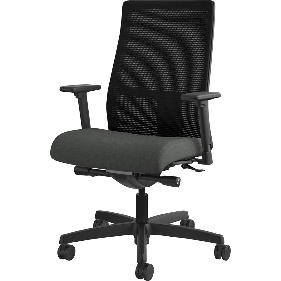 Image of HON® Ignition Series Mesh Mid-Back Work Chair, Supports Up To 300 Lb, 17.5" To 22" Seat Height, Iron Ore Seat, Black Back/base