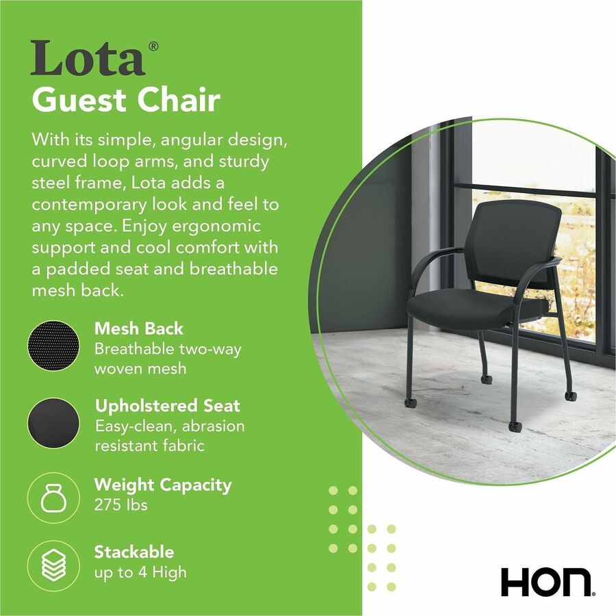 Image of HON® Lota Series Guest Side Chair, 23" x 24.75" x 34.5", Black Seat, Black Back, Black Base